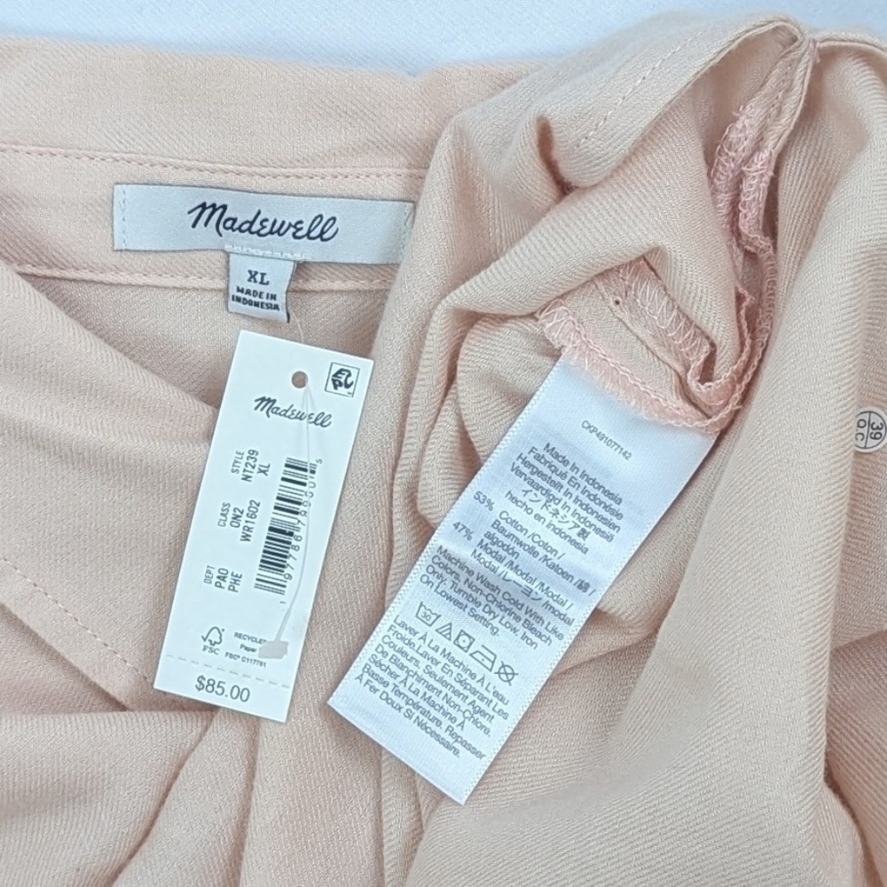 Madewell Heathered Flannel Shirt Button Down Long Dolman Sleeves XL Pink NWT - Picture 14 of 15